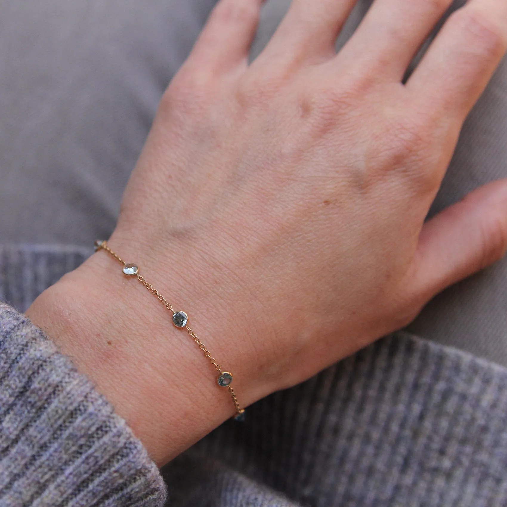 14k Gold Blue Ombre Station Bracelet