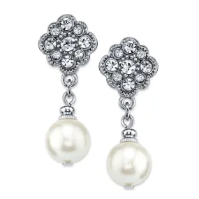 1928 Bridal Faux Pearl And Crystal Drop Earrings