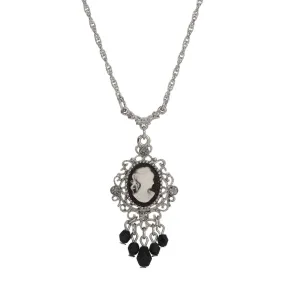 1928 Jewelry Black Diamond Crystal Cameo Drop Necklace 16"   3" Extension