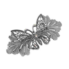 1928 Jewelry Butterfly On Leaf AB Crystal Hair Barrette