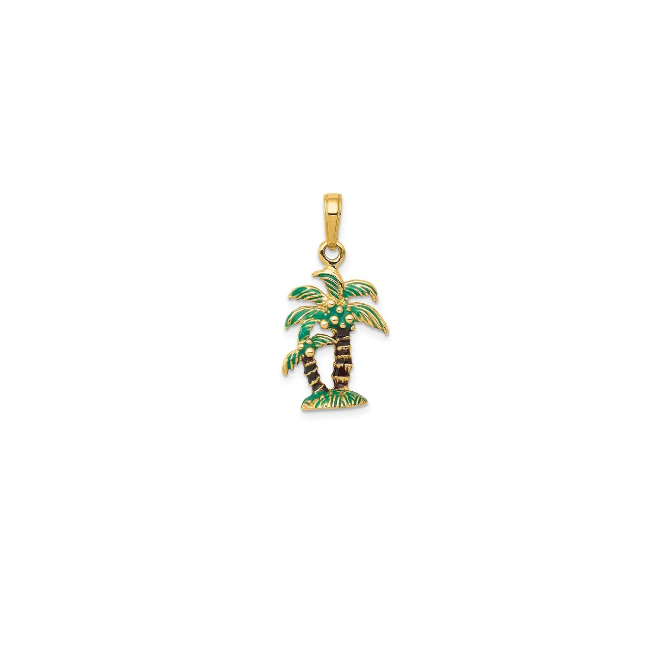 3D Enameled Palm Trees Pendant (14K)