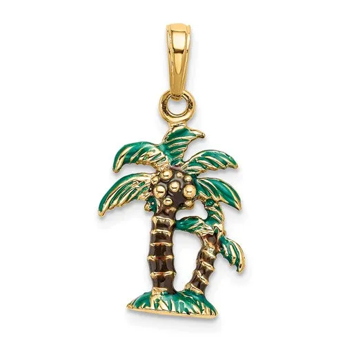 3D Enameled Palm Trees Pendant (14K)