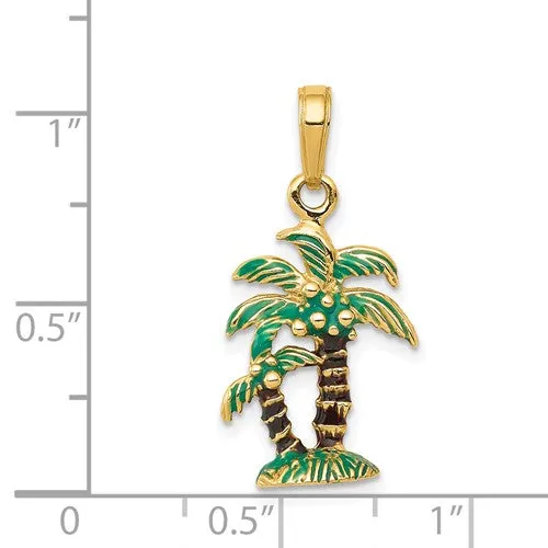 3D Enameled Palm Trees Pendant (14K)