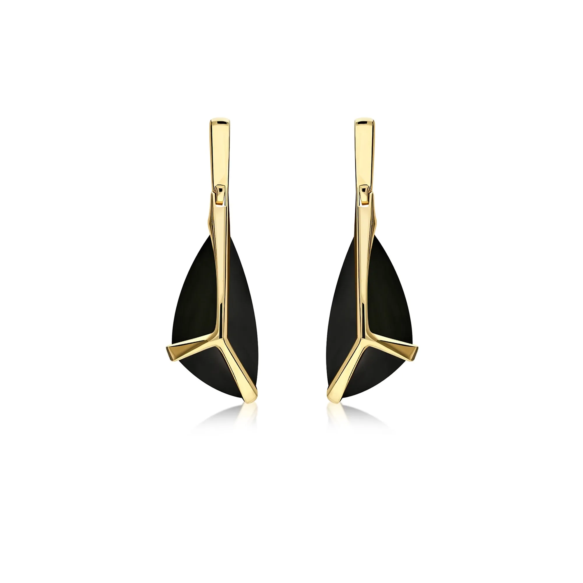 9ct Yellow Gold Whitby Jet Free Form Claw Earrings