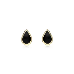 9ct Yellow Gold Whitby Jet Teardrop Stud Earrings