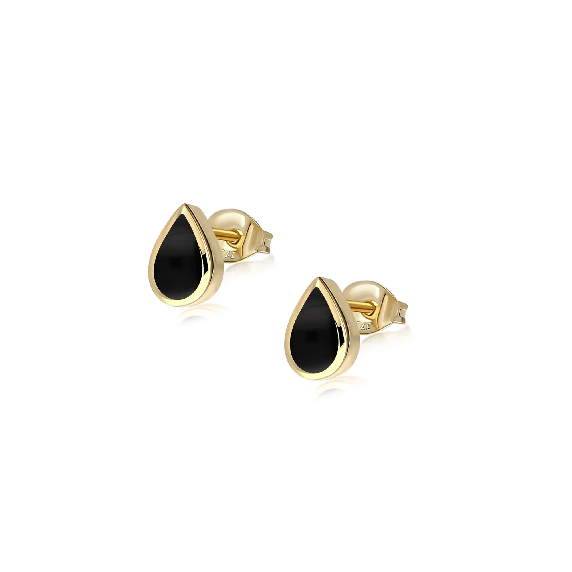 9ct Yellow Gold Whitby Jet Teardrop Stud Earrings