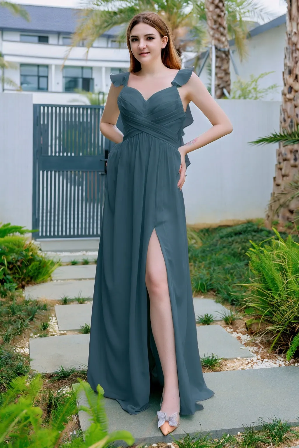 A-Line Floor Length Chiffon Bridesmaid Dress CB0706