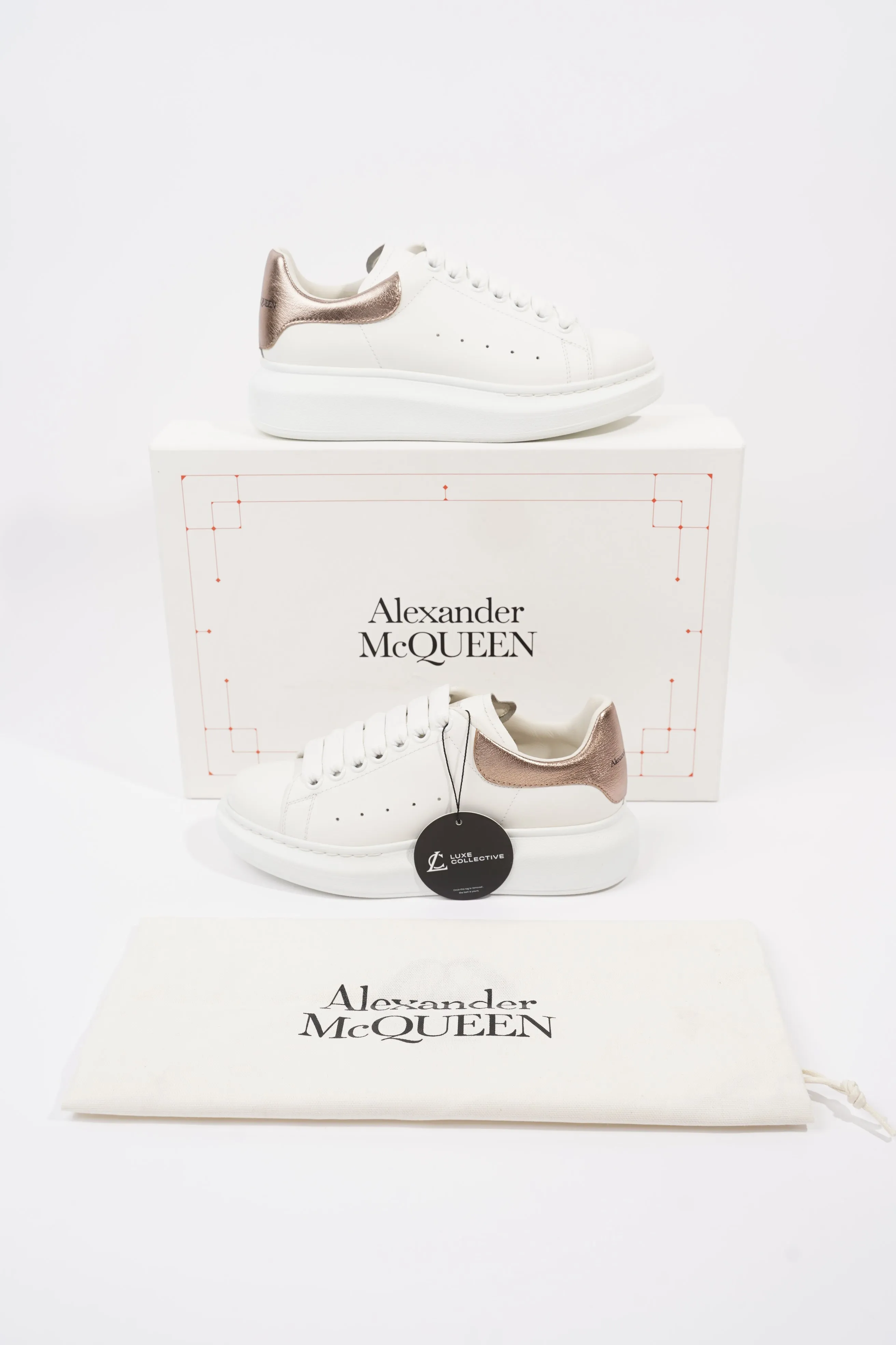 Alexander McQueen Oversized Sneaker White / Rose Gold Tab Leather EU 36.5 UK 3.5