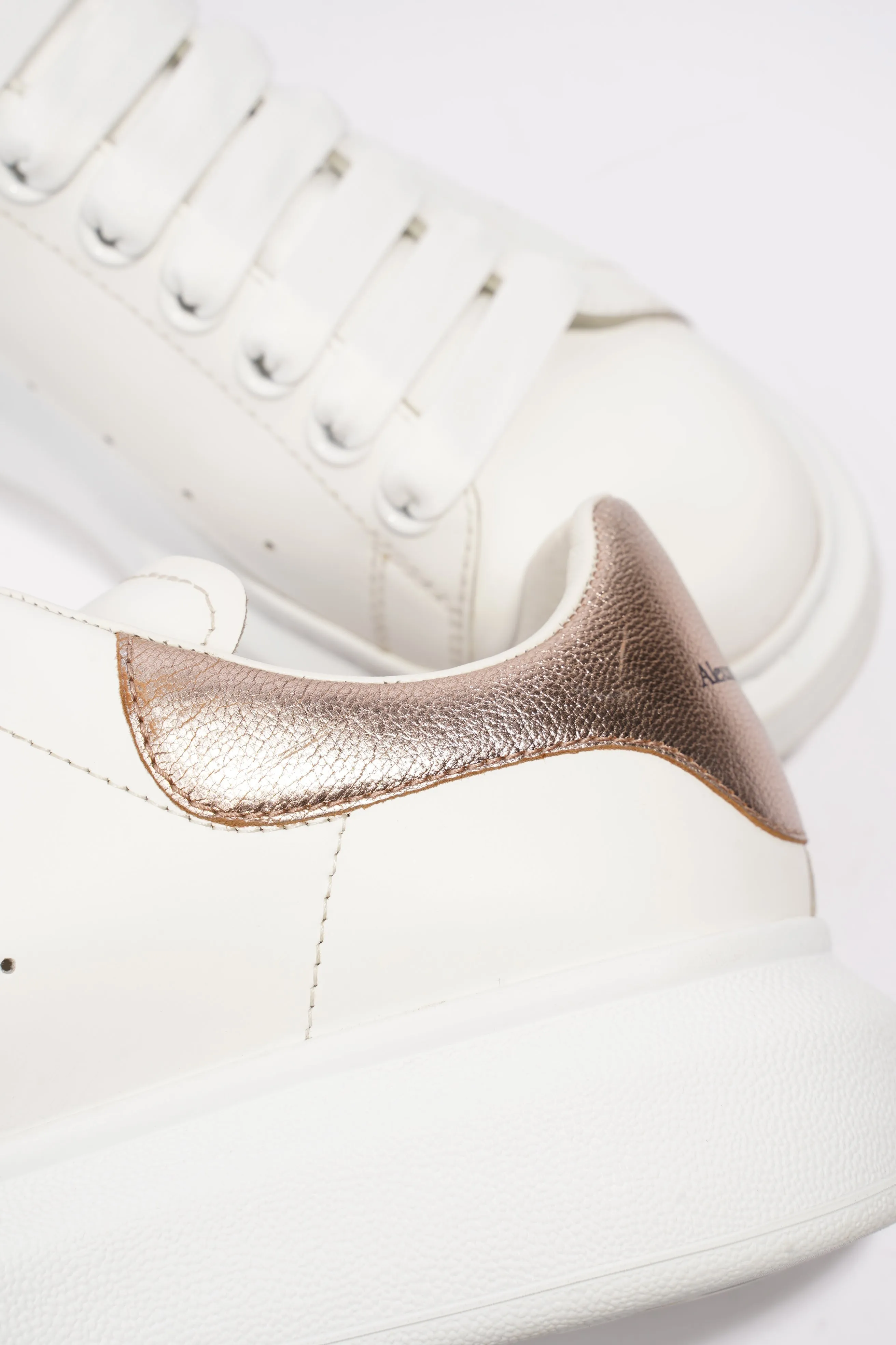 Alexander McQueen Oversized Sneaker White / Rose Gold Tab Leather EU 38 UK 5