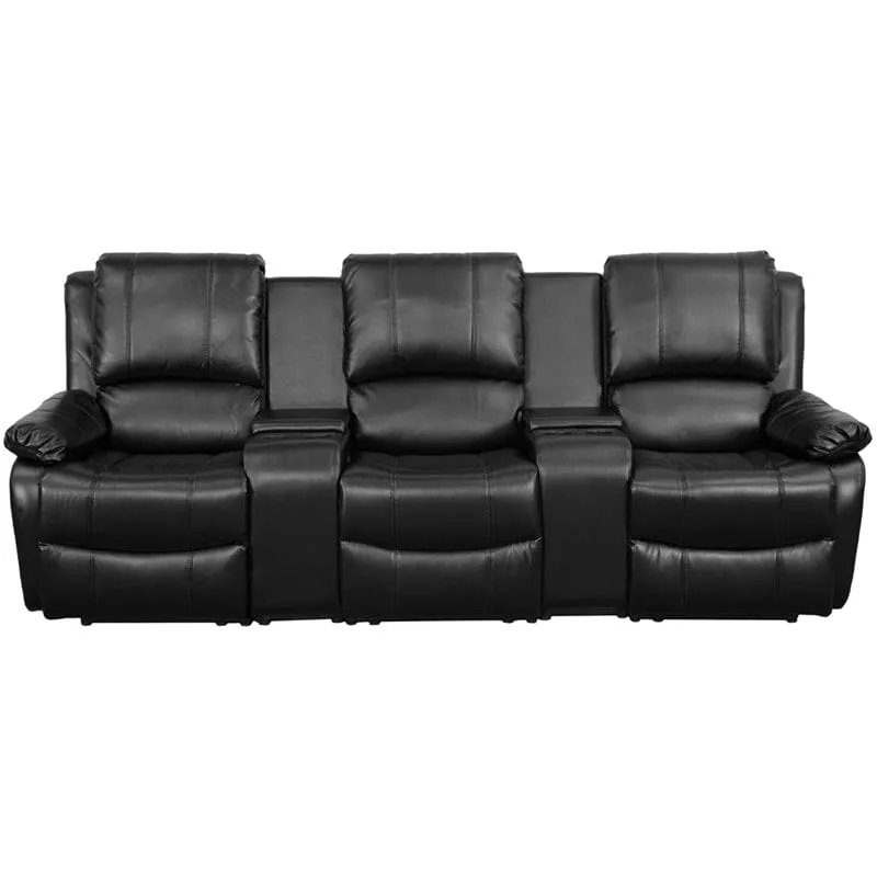 Allure Series 3-Seat Reclining Pillow Back Black LeatherSoft Theater Seating Unit with Cup Holders - BT-70295-3-BK-GG