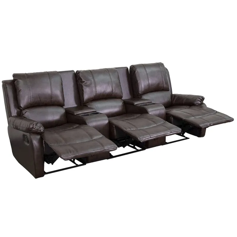 Allure Series 3-Seat Reclining Pillow Back Black LeatherSoft Theater Seating Unit with Cup Holders - BT-70295-3-BK-GG