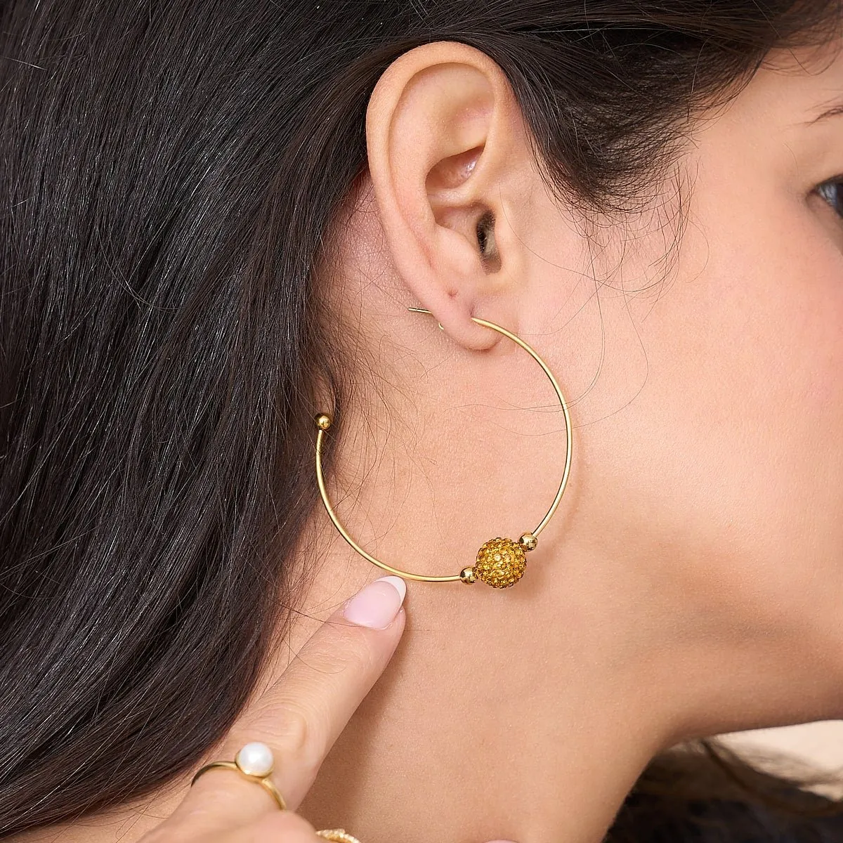 Amber Crystal | Gold | Kikiballa Hoop Earrings