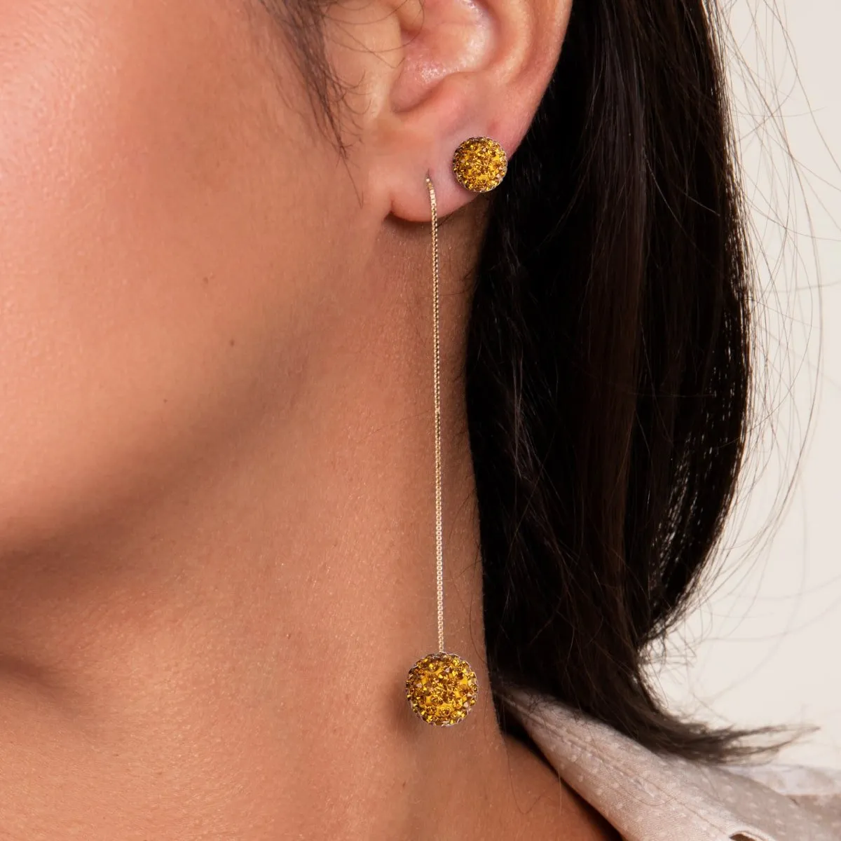 Amber Crystal | Gold Vermeil | Chain Drop Threader Kikiballa Earrings