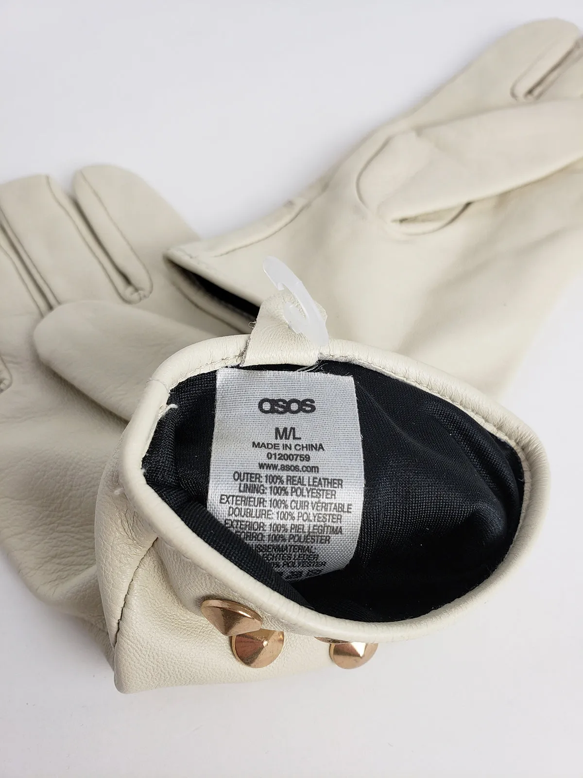 ASOS Size M/L Cream & Gold Leather Studded Gloves