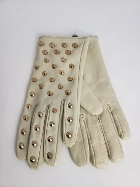 ASOS Size M/L Cream & Gold Leather Studded Gloves