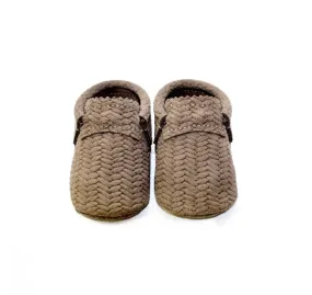 Basketweave Taupe Moccs-