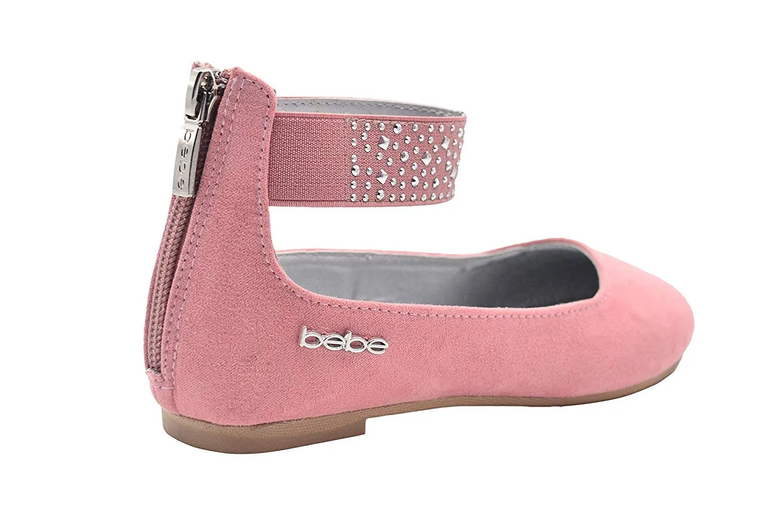 bebe Girls Big Kid Microsuede Ballet Flats Slip-On Round Toe Dress Ballerina Shoe with Studded Ankle Strap