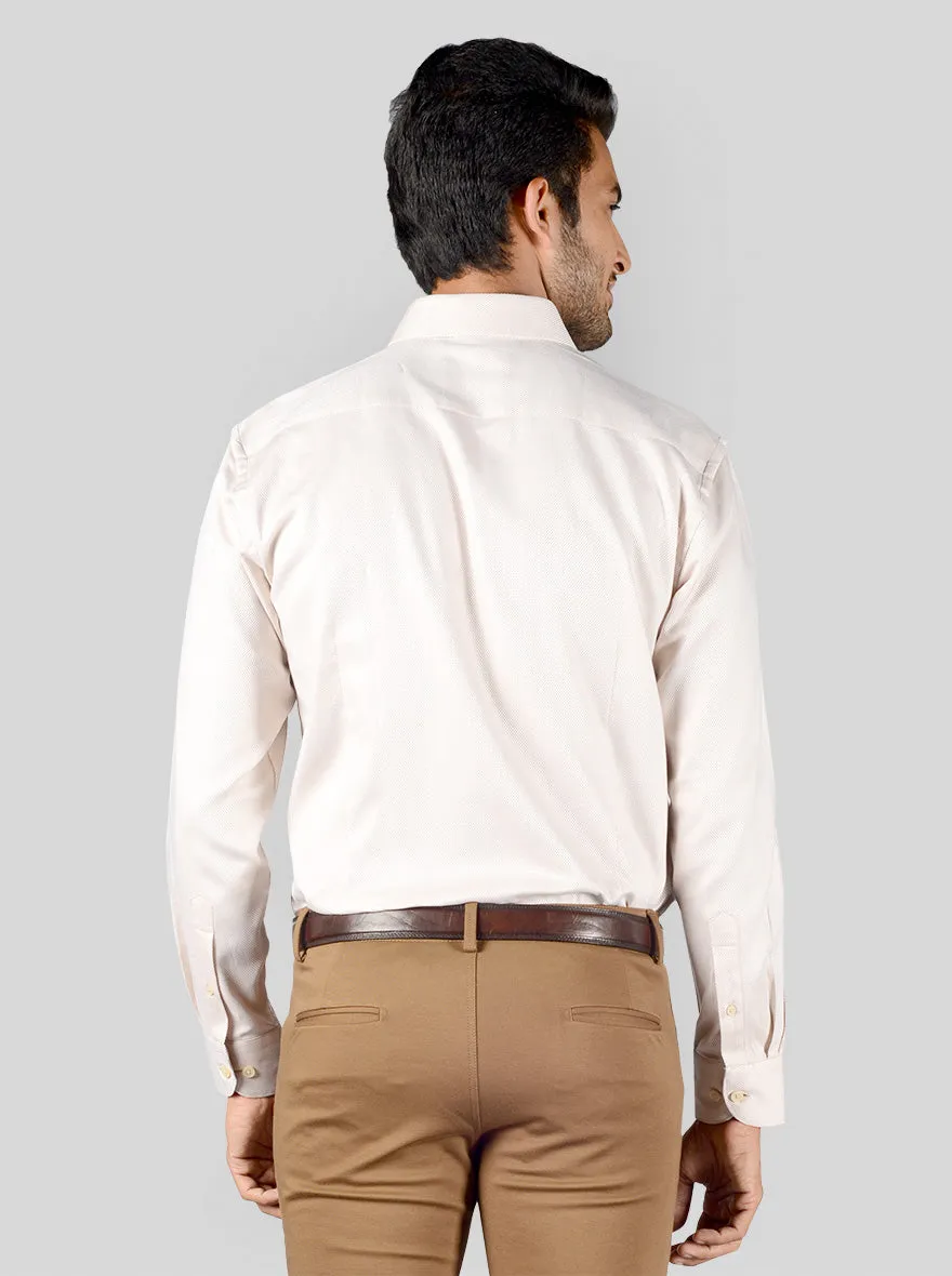 Beige Dobby Slim Fit Evening Wear Shirt | Metal