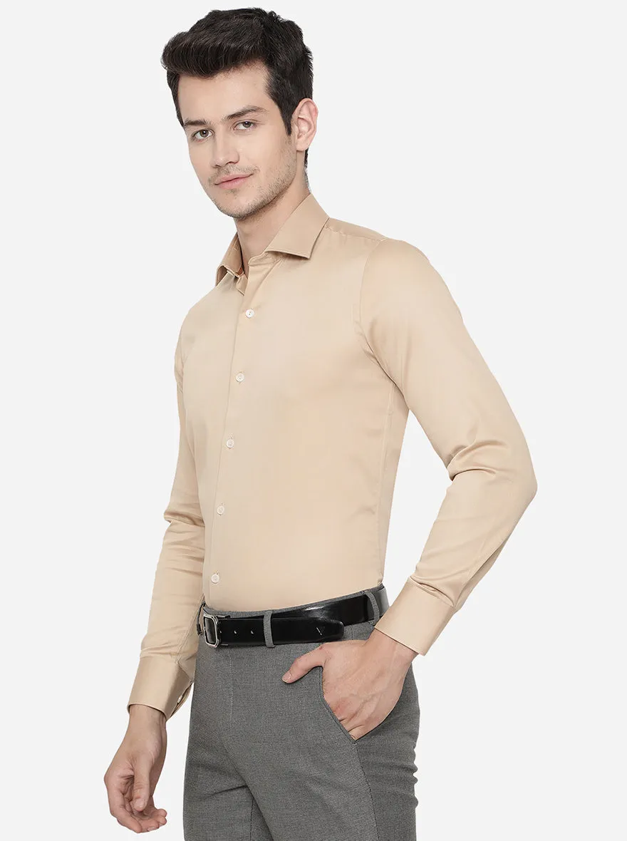 Beige Solid Slim Fit Party Wear Shirt | Wyre