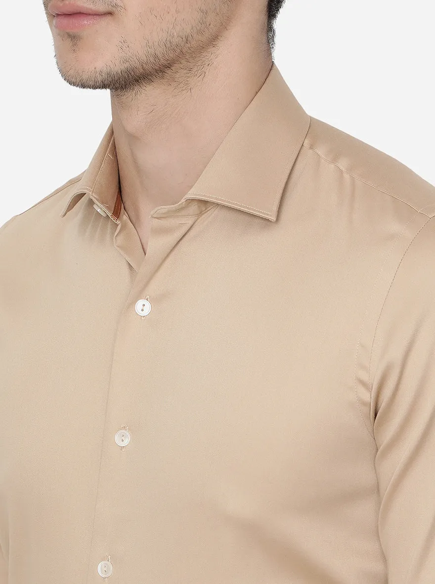 Beige Solid Slim Fit Party Wear Shirt | Wyre