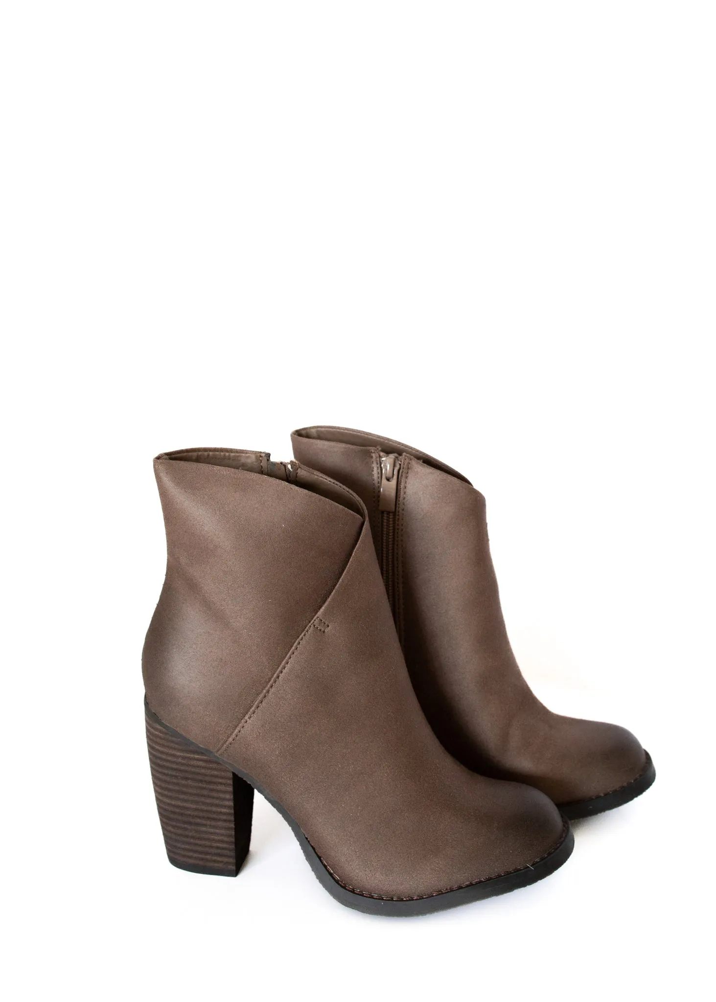 Bennington Asymmetrical Fold Over Ankle Boot in Taupe