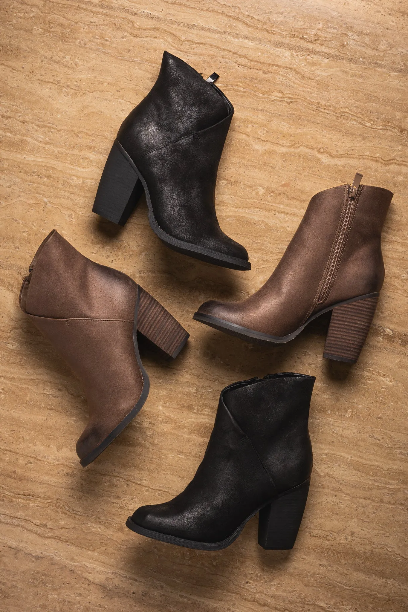 Bennington Asymmetrical Fold Over Ankle Boot in Taupe