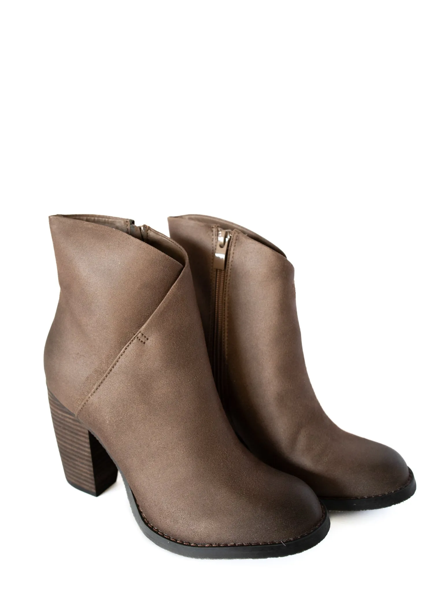 Bennington Asymmetrical Fold Over Ankle Boot in Taupe