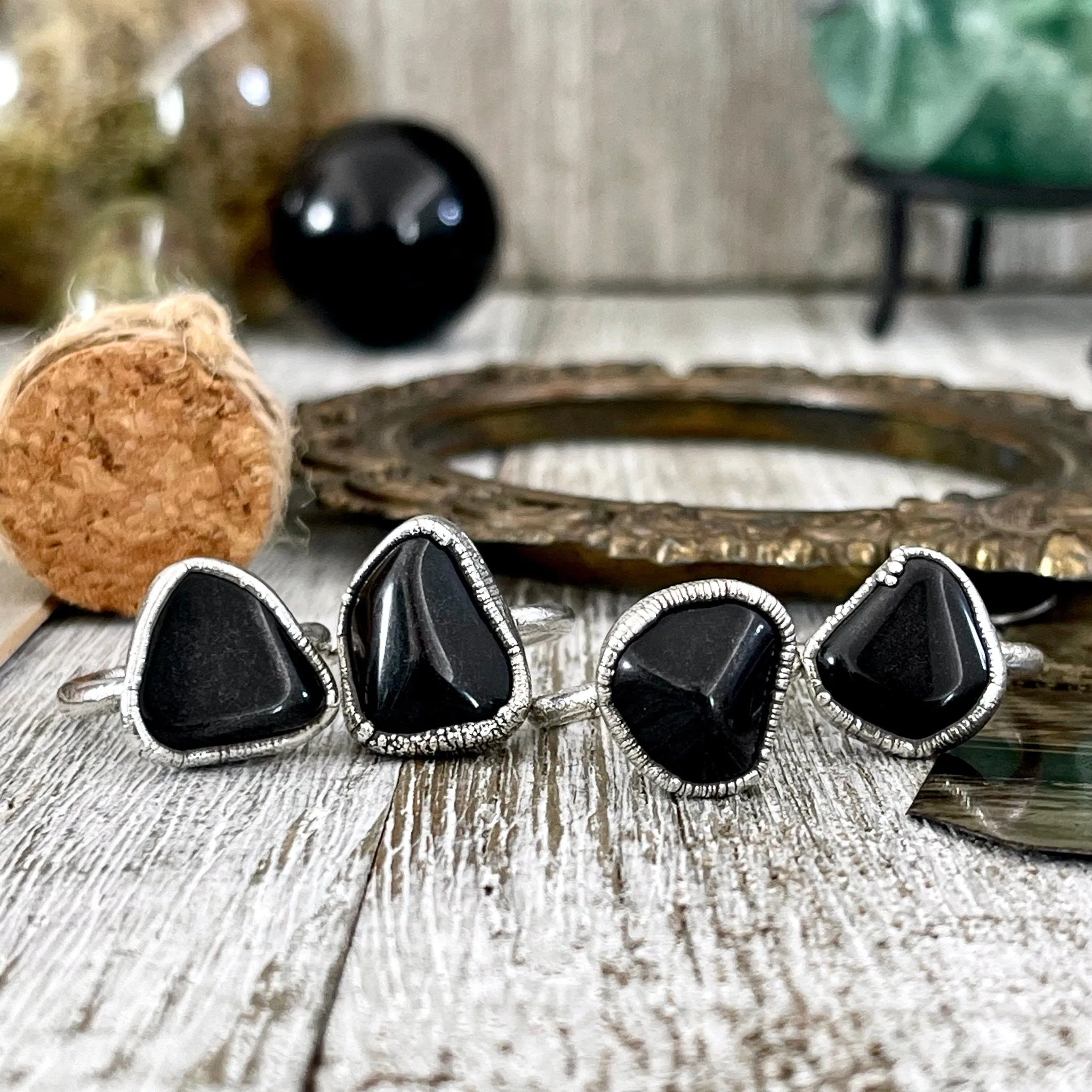 Black Onyx Ring in Fine Silver Small Natural Stone Ring Size 5 6 7 8 9 10 / Foxlark Collection