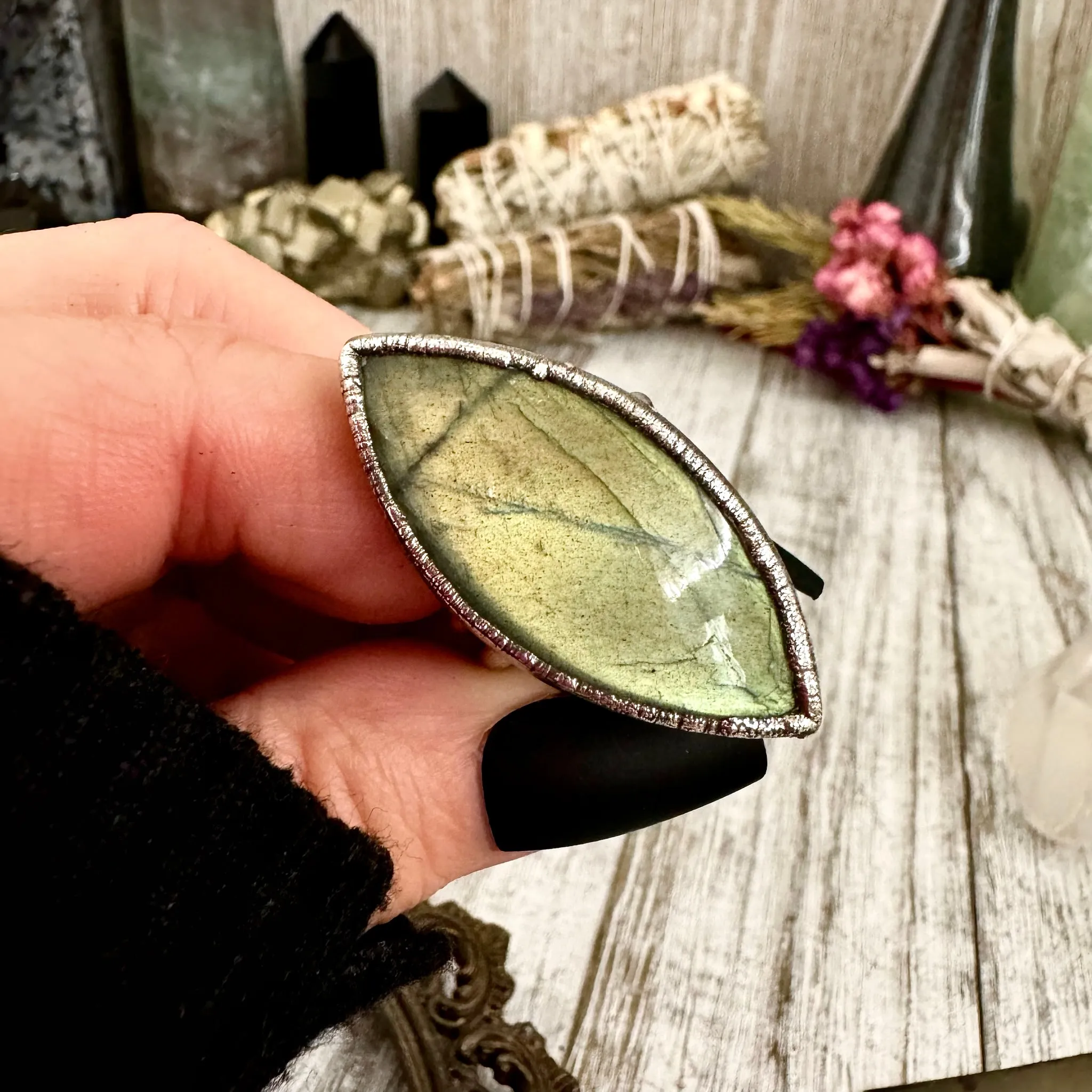 Blue Labradorite Crystal Ring Silver Size 9 / Foxlark Crystal Jewelry Collection