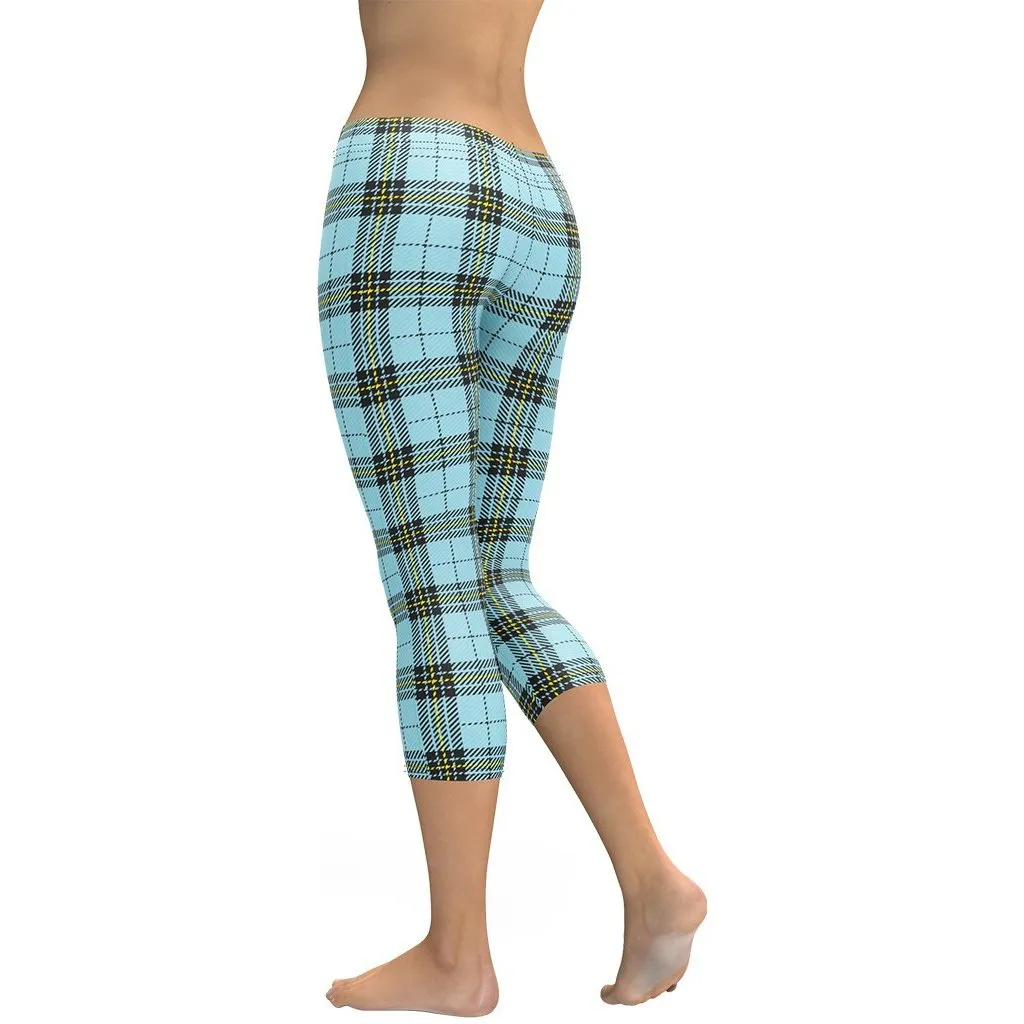 Blue Plaid Print Capris