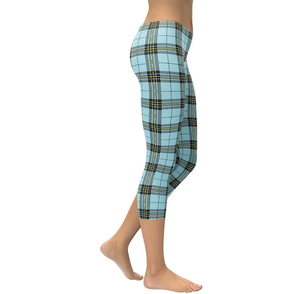 Blue Plaid Print Capris