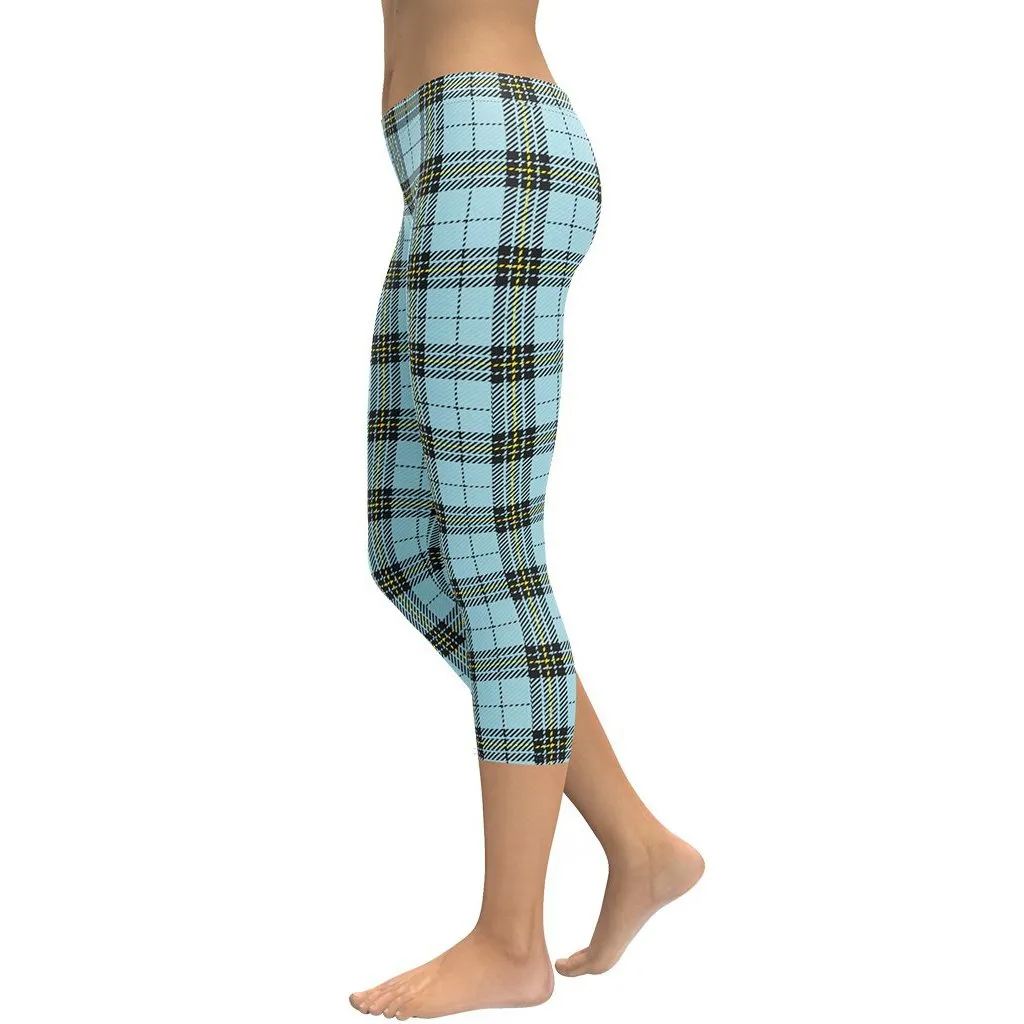 Blue Plaid Print Capris