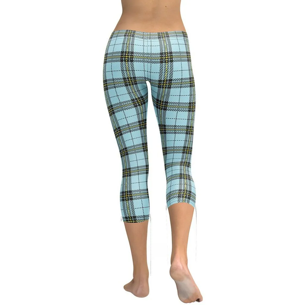 Blue Plaid Print Capris