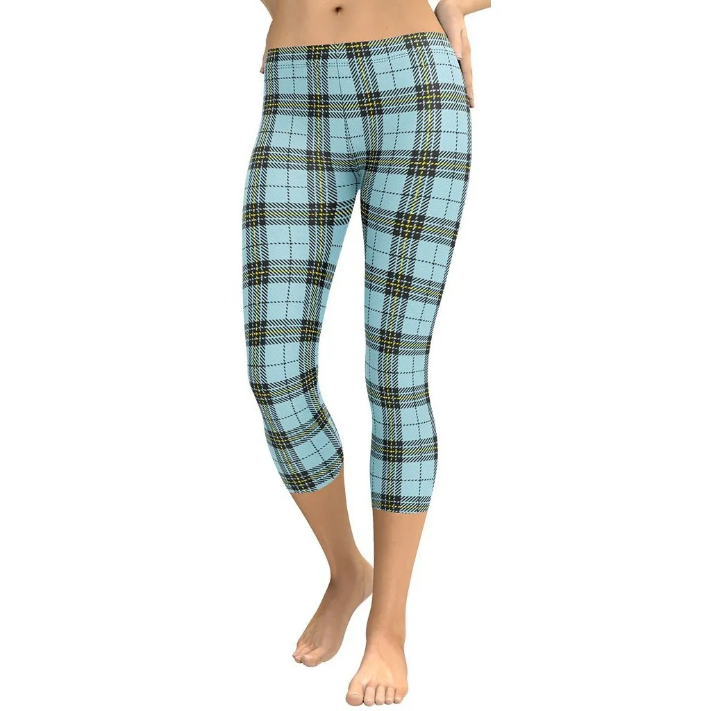 Blue Plaid Print Capris