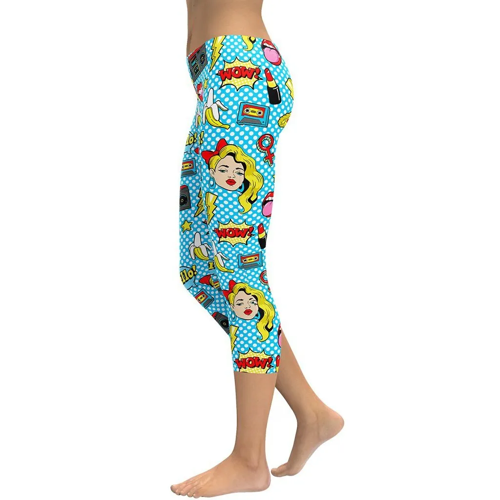 Blue Pop Art Pattern Capris