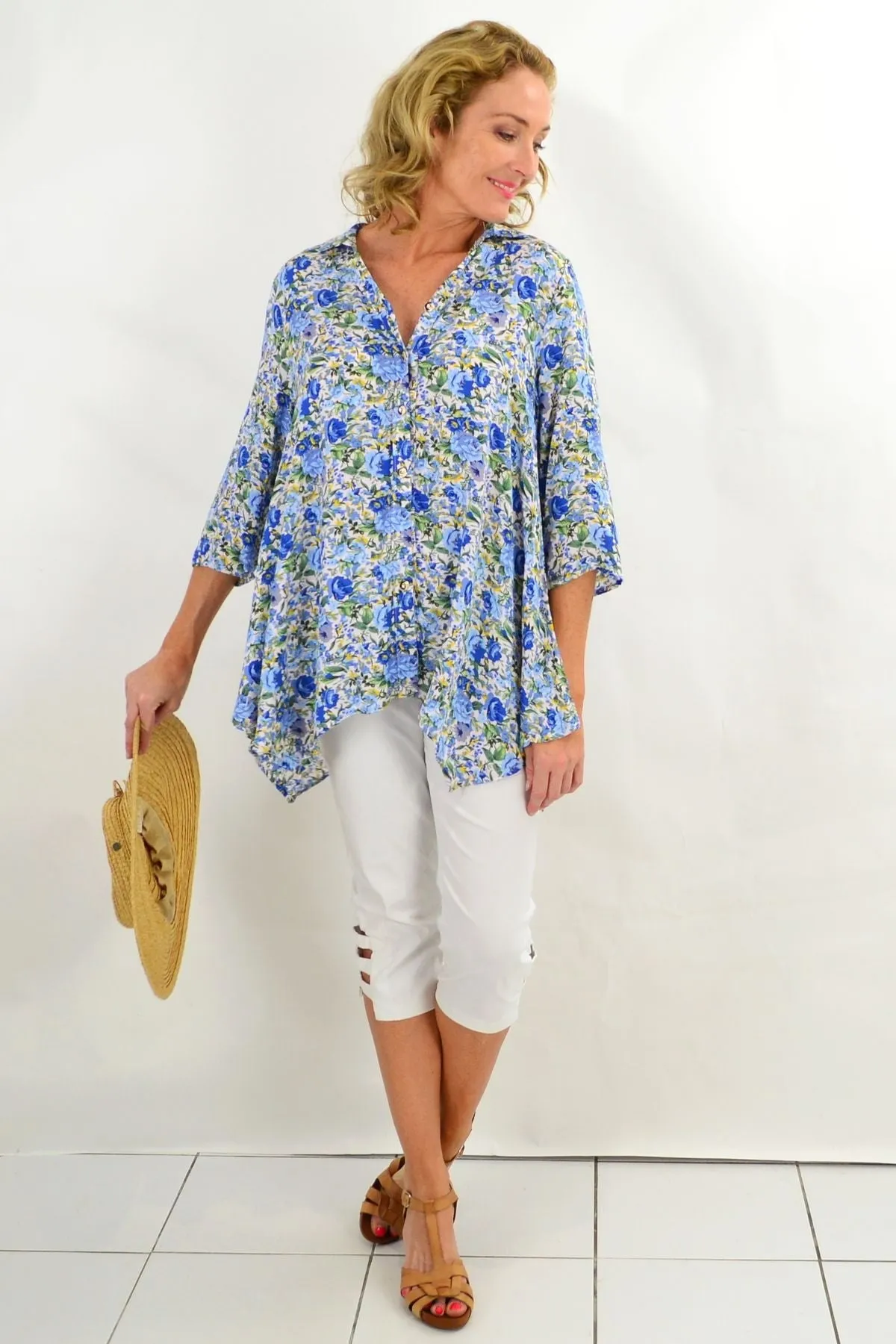 Blue Rose Cottage Garden Tunic Blouse