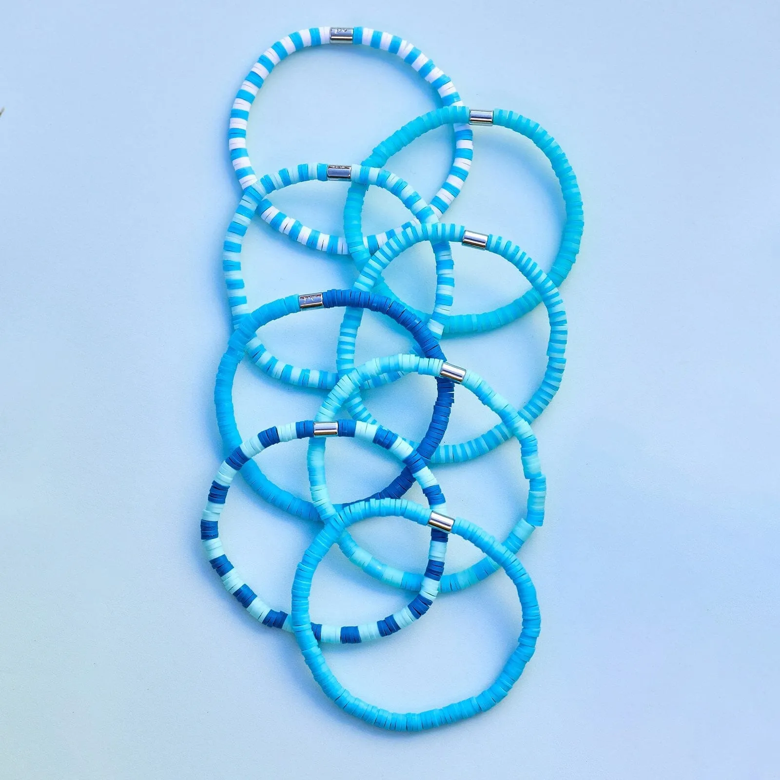 Blue Wave Stretch Bracelet Set of 8