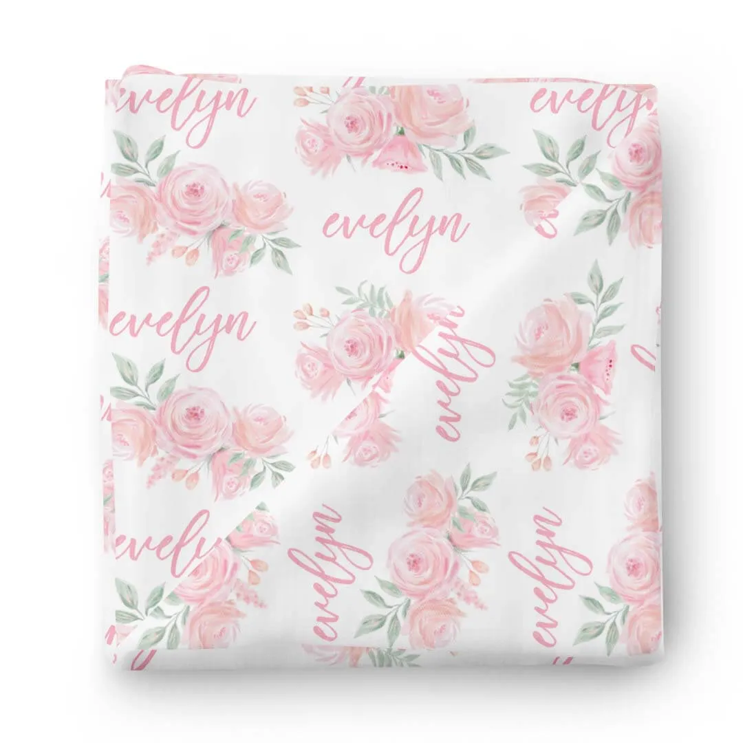 Blush Rose Personalized Baby Name Swaddle Blanket