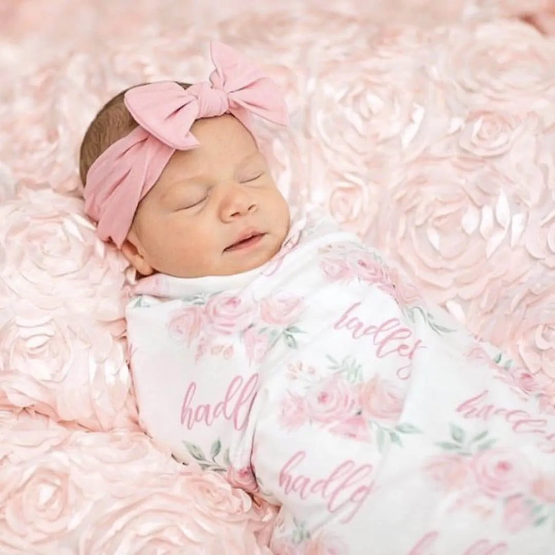 Blush Rose Personalized Baby Name Swaddle Blanket