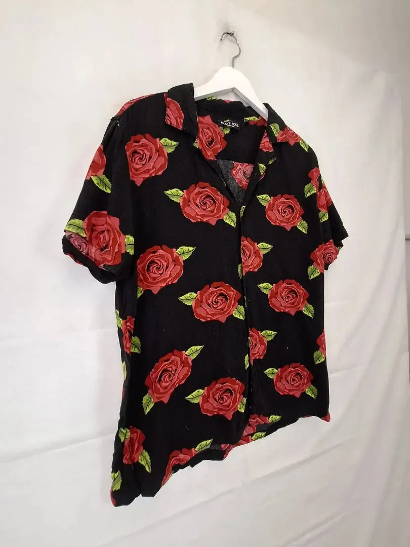 Brave Soul Festival Oversized Rose Print Top Size S