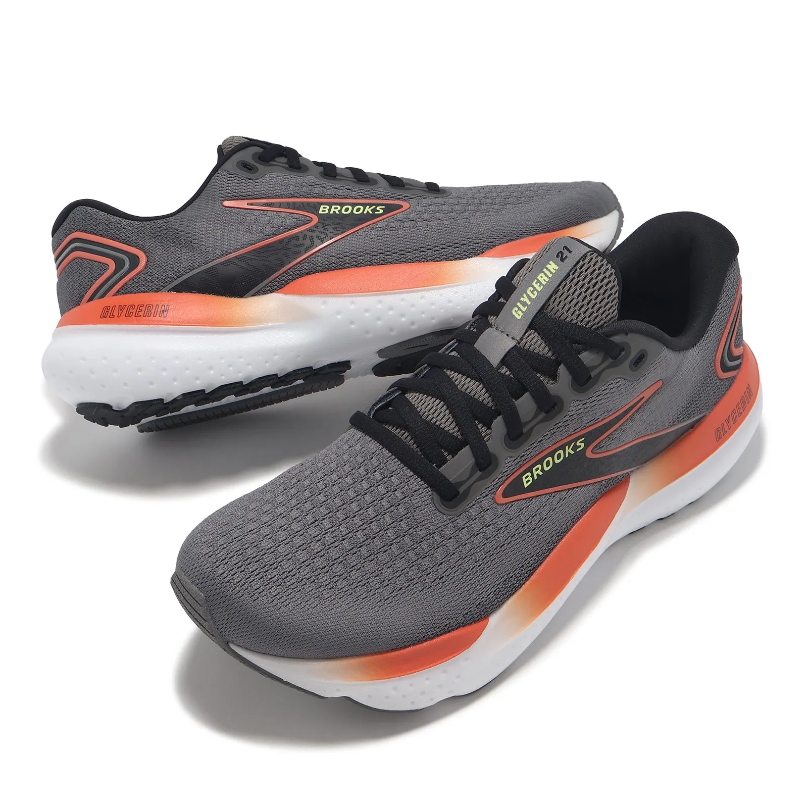 Brooks Glycerin 21 Men's - Grey/Mandarin Red/Green