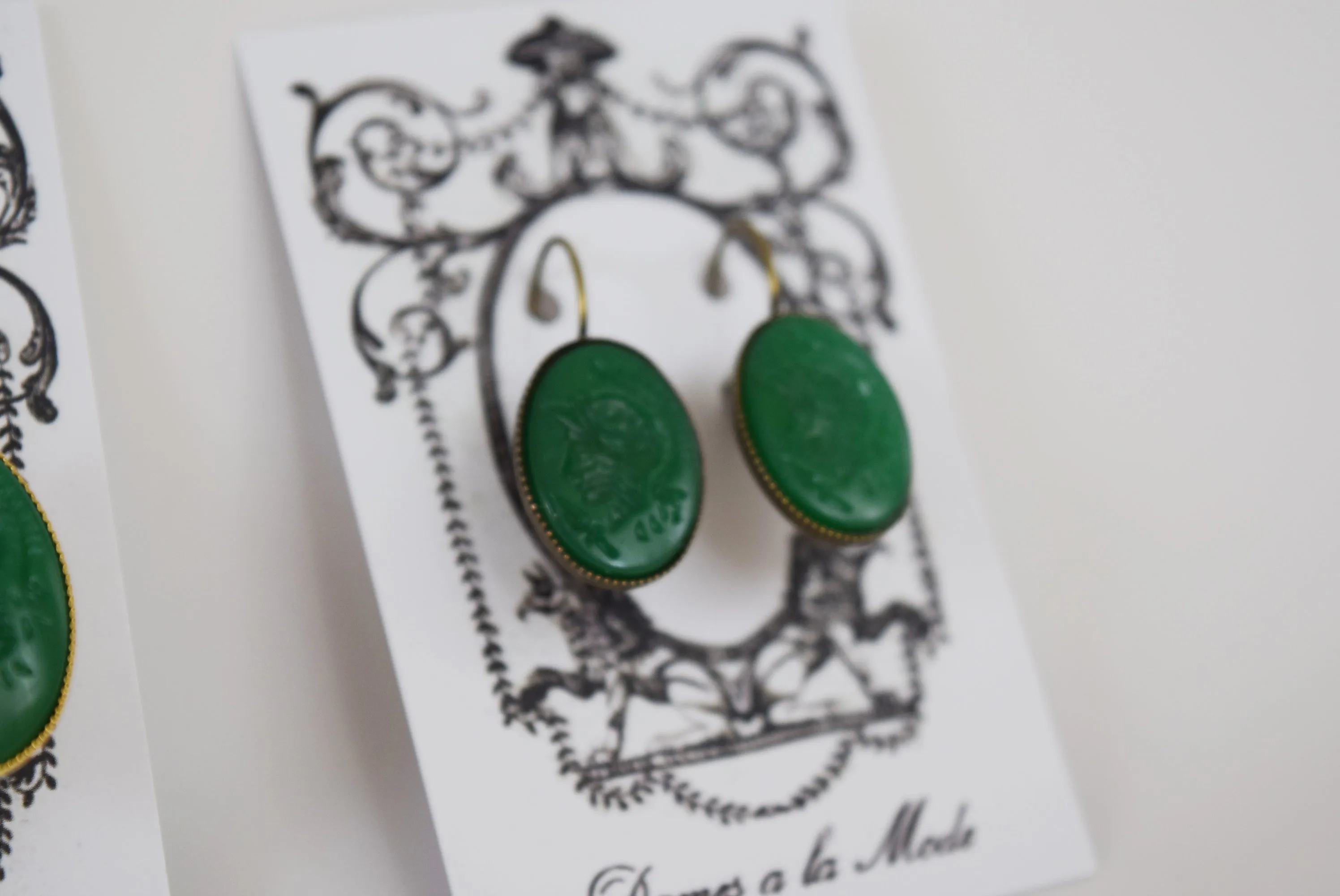 Cameo Earrings - Green Warrior Silhouette