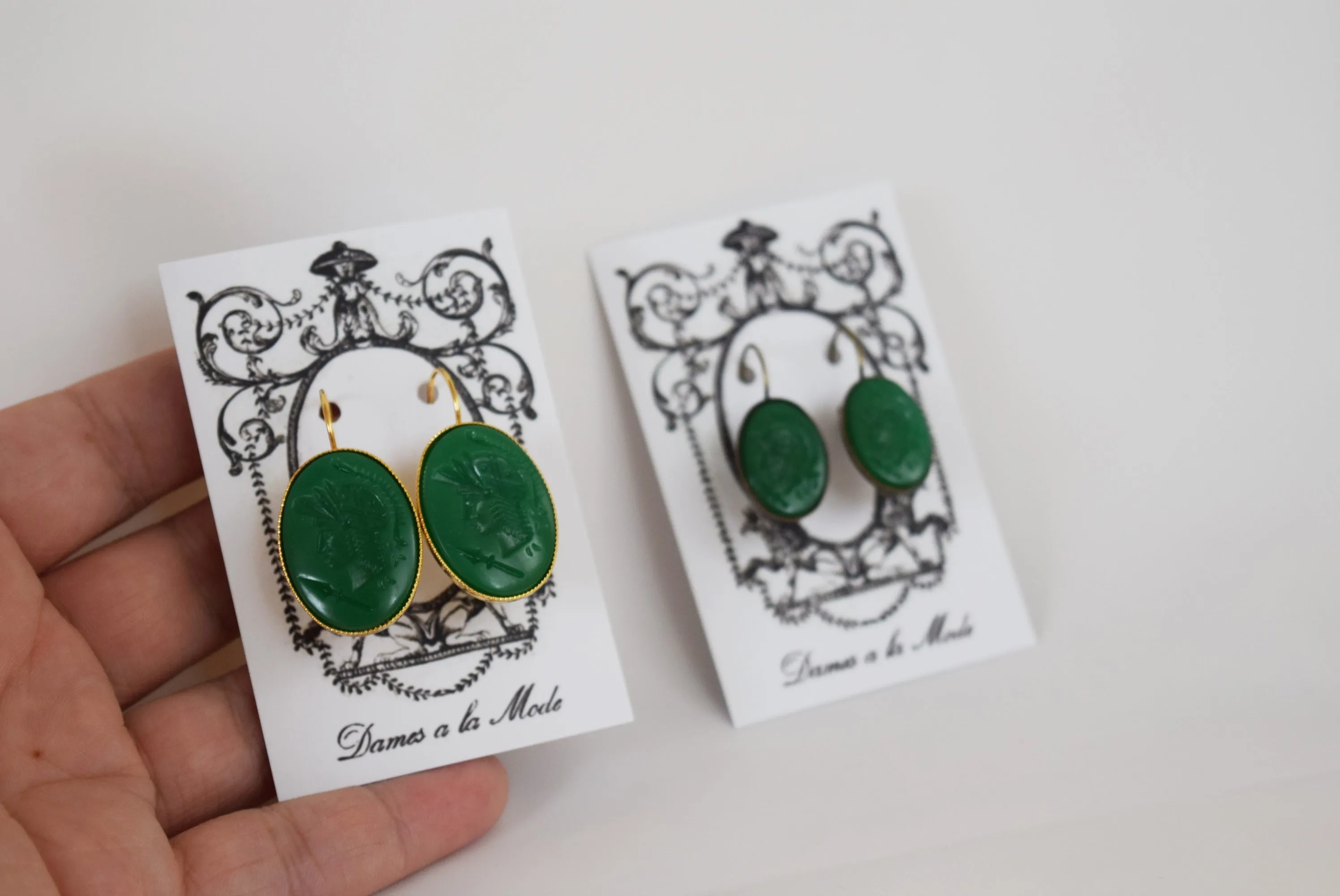 Cameo Earrings - Green Warrior Silhouette