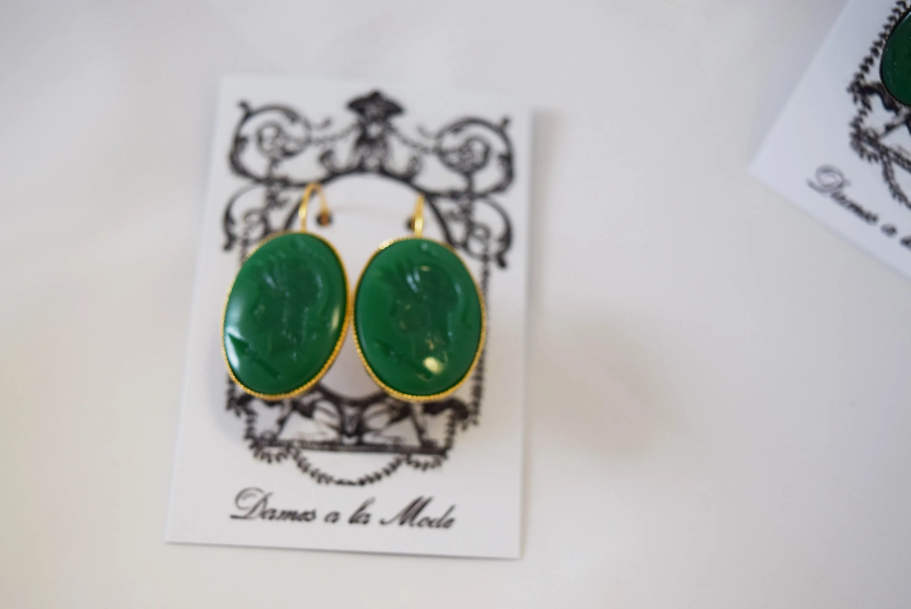 Cameo Earrings - Green Warrior Silhouette