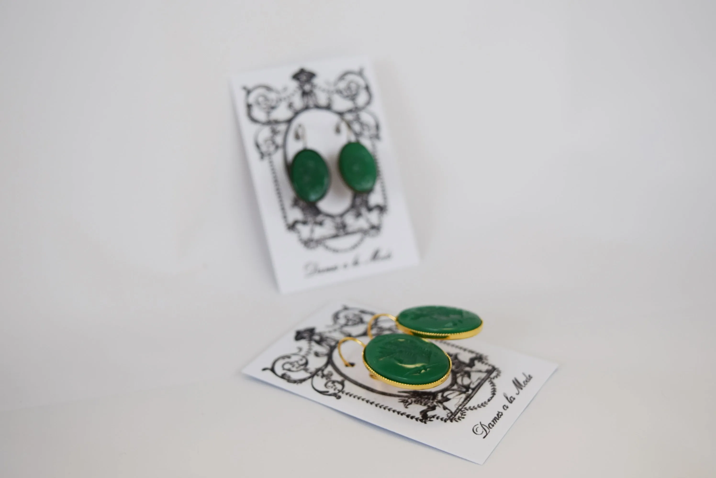 Cameo Earrings - Green Warrior Silhouette