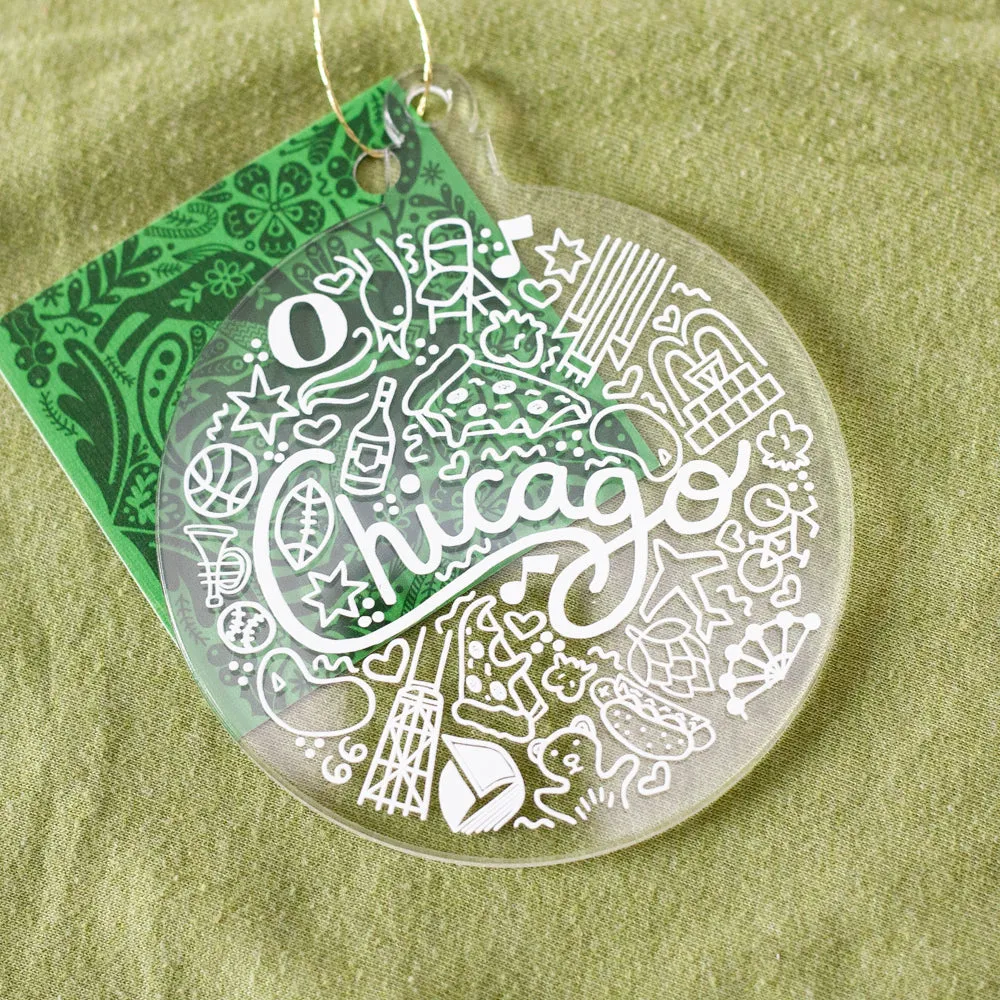 Chicago Christmas ornament, Chicago icons holiday ornament, Chicago Christmas tree ornament