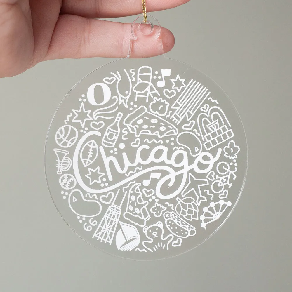 Chicago Christmas ornament, Chicago icons holiday ornament, Chicago Christmas tree ornament