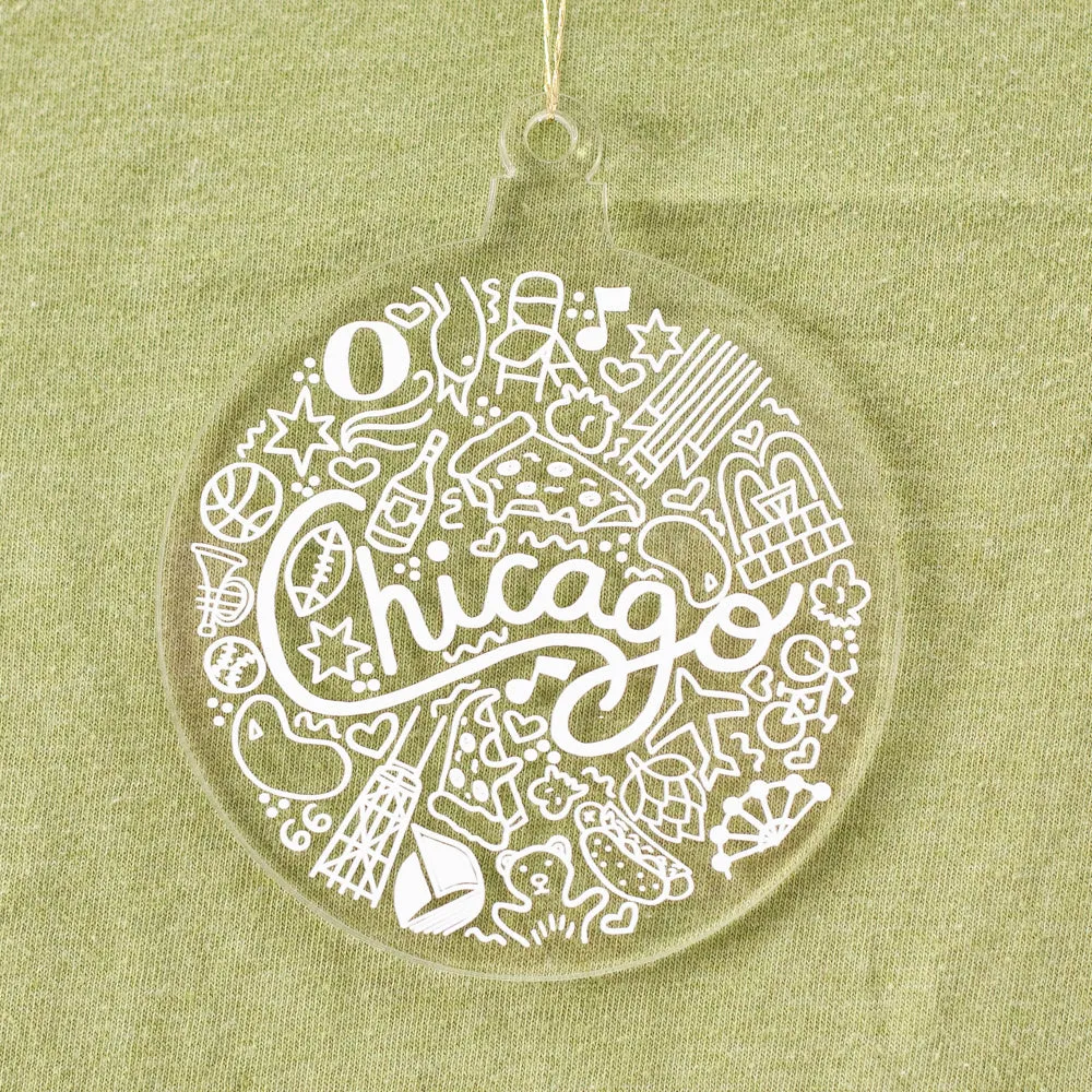 Chicago Christmas ornament, Chicago icons holiday ornament, Chicago Christmas tree ornament