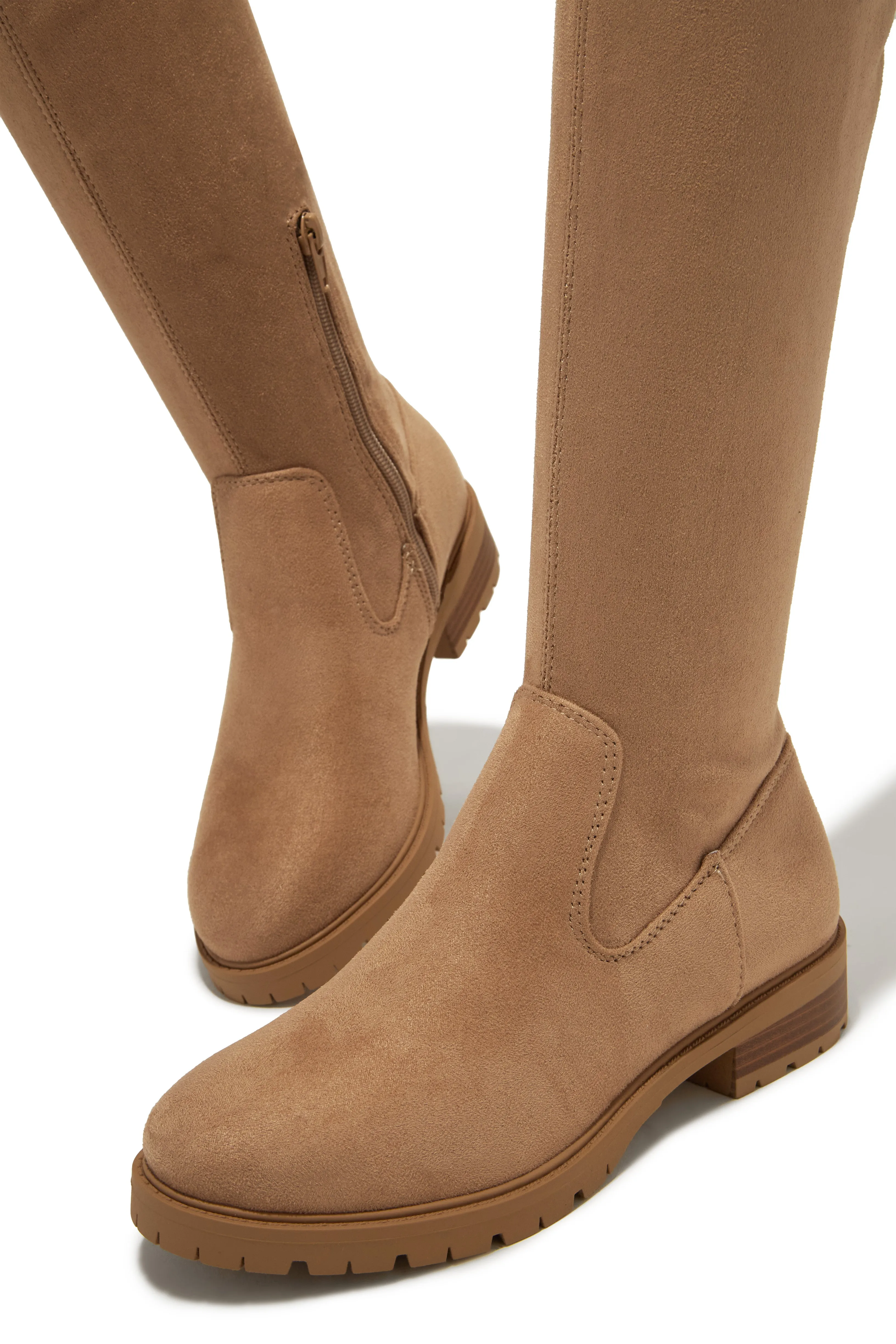 Chilly Nights Flat Over The Knee Boots - Dark Nude