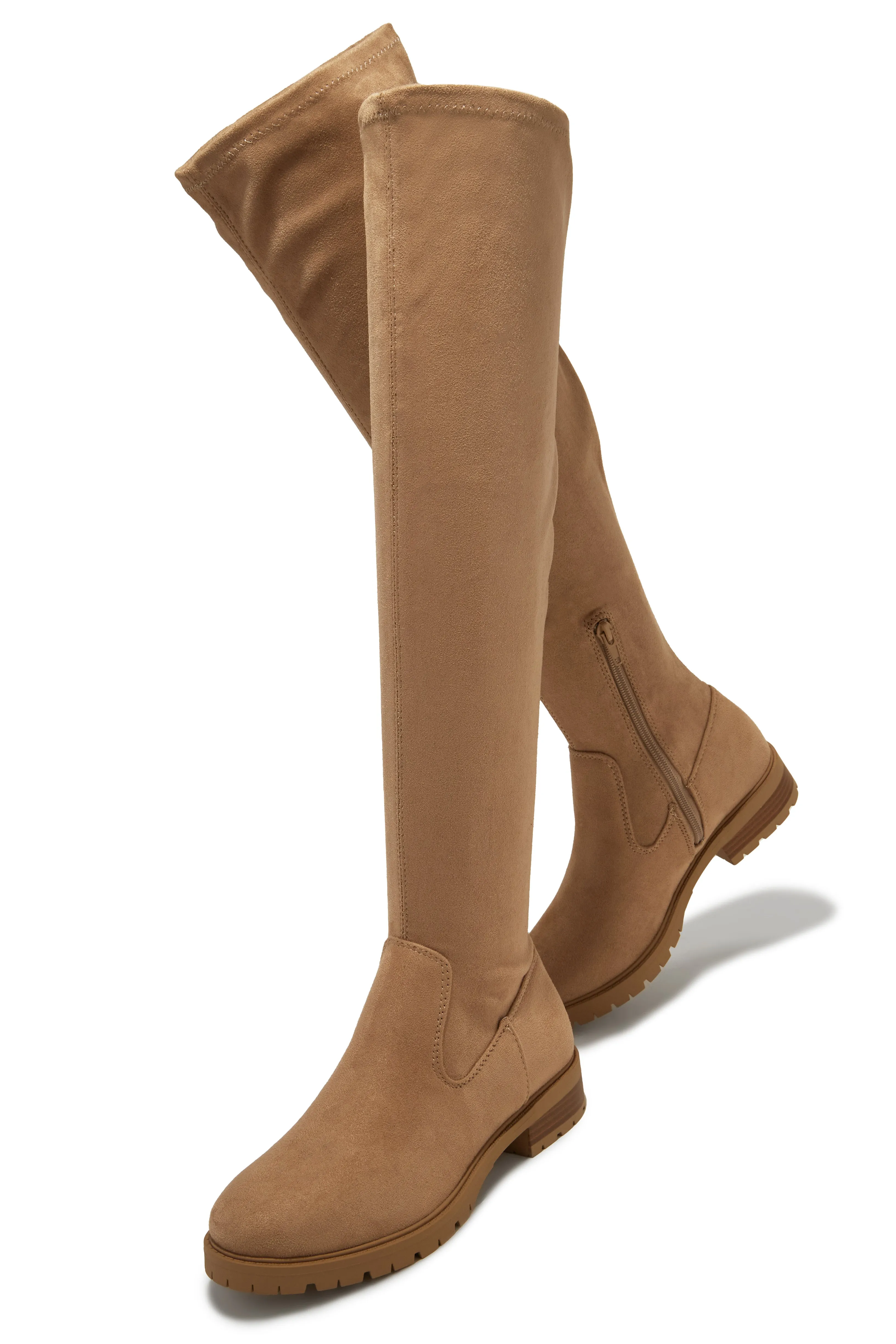 Chilly Nights Flat Over The Knee Boots - Dark Nude